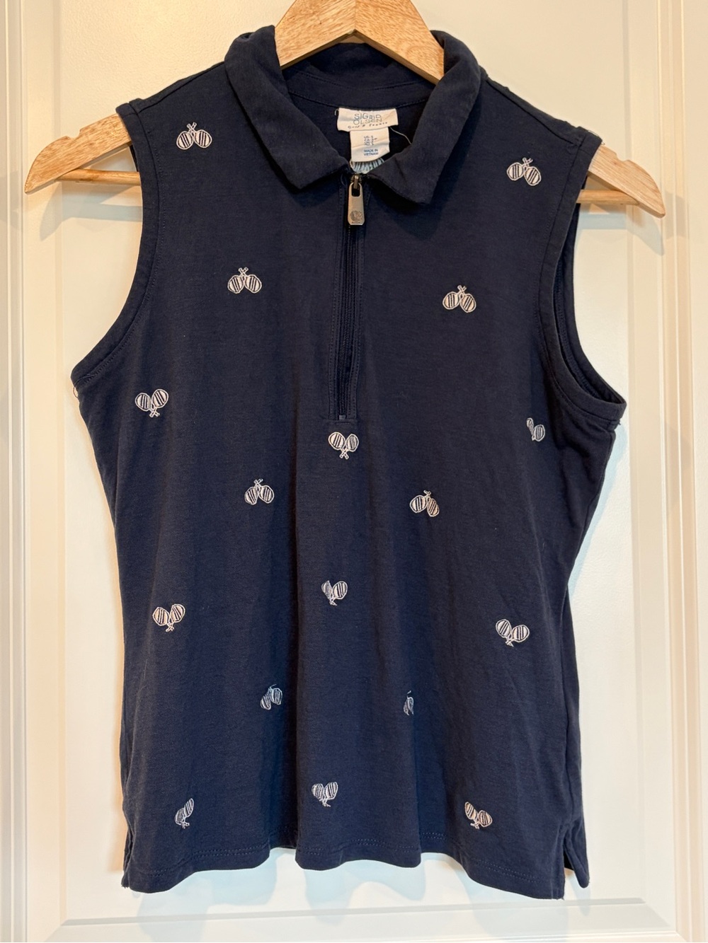 Sigrid Olsen Golf & Tennis Navy Embroidered Sleeveless Polo Shirt Small